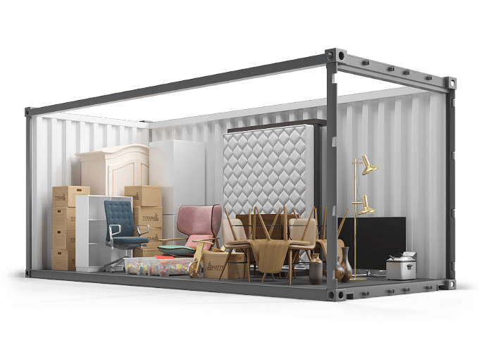 Opbevaring af møbler i lejet container med Self Storage